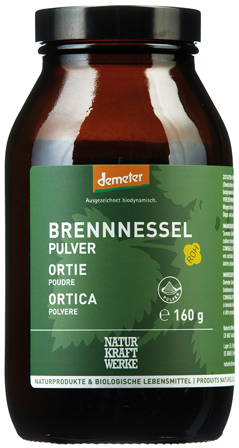 Brennnessel-Pulver_frontal_RGB Brennnessel Pulver 160 g Demeter