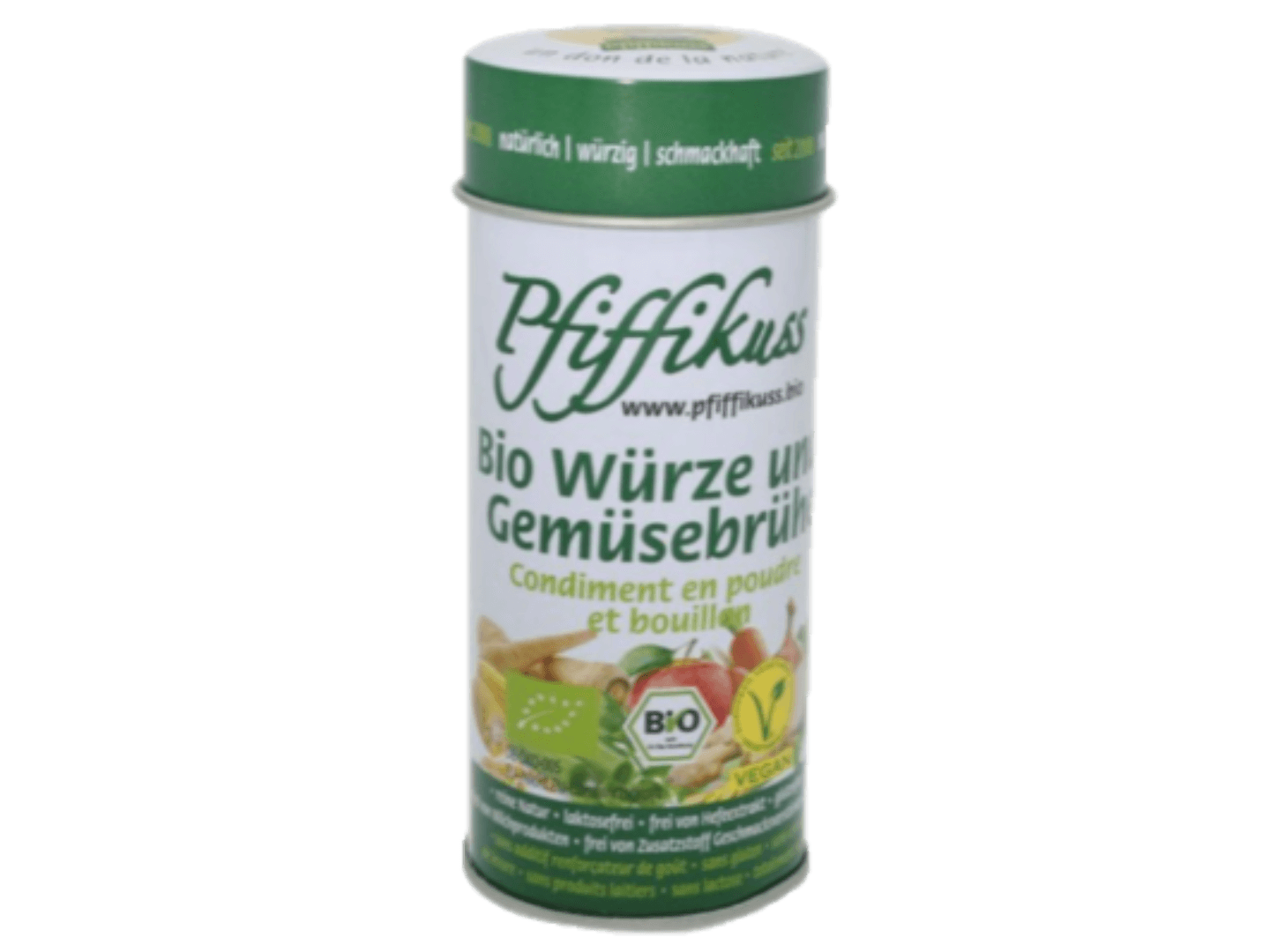 Pfiffikuss Würze und Gemüsebrühe Streudose 80 g BIO/kbA Pfiffikuss Würze und Gemüsebrühe Streudose 80 g BIO/kbA