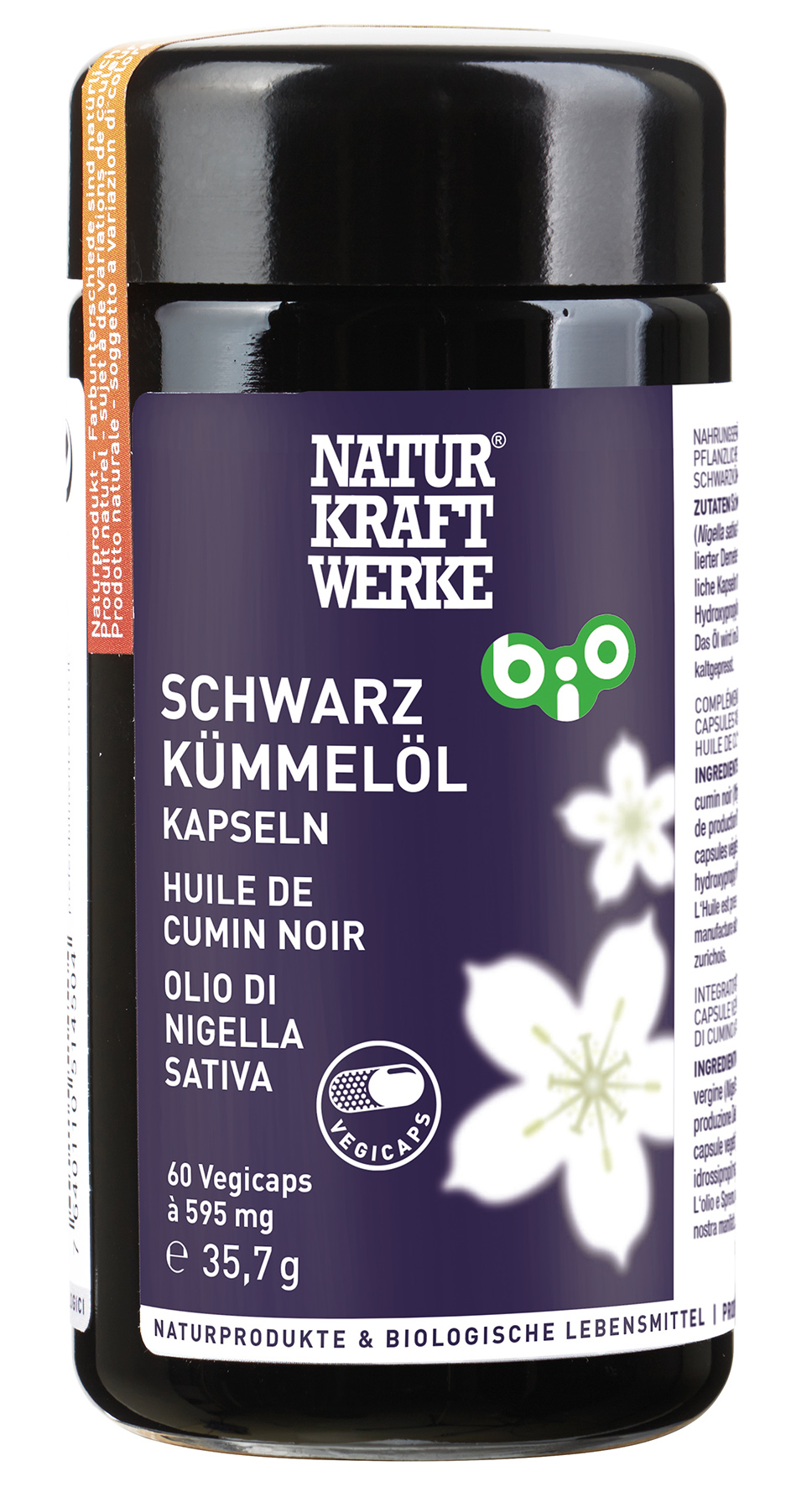 Schwarzkuemmeloel_60_Vegicaps_36g_RGB Schwarzkümmelöl 60 Vegicaps à 595 mg BIO/kbA